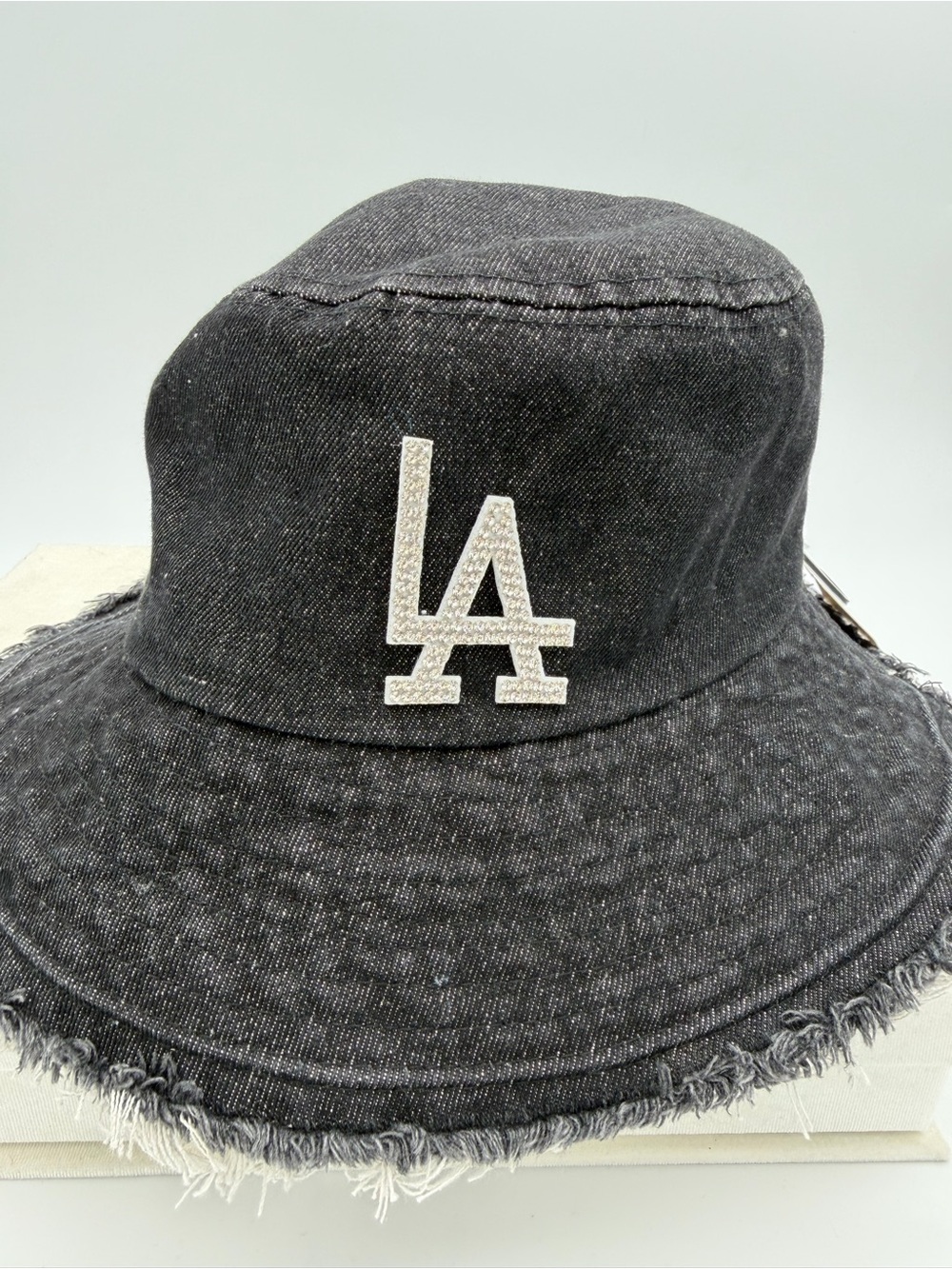 Women’s Black Denim LA Logo Bucket Hat with Rhinestone Detail